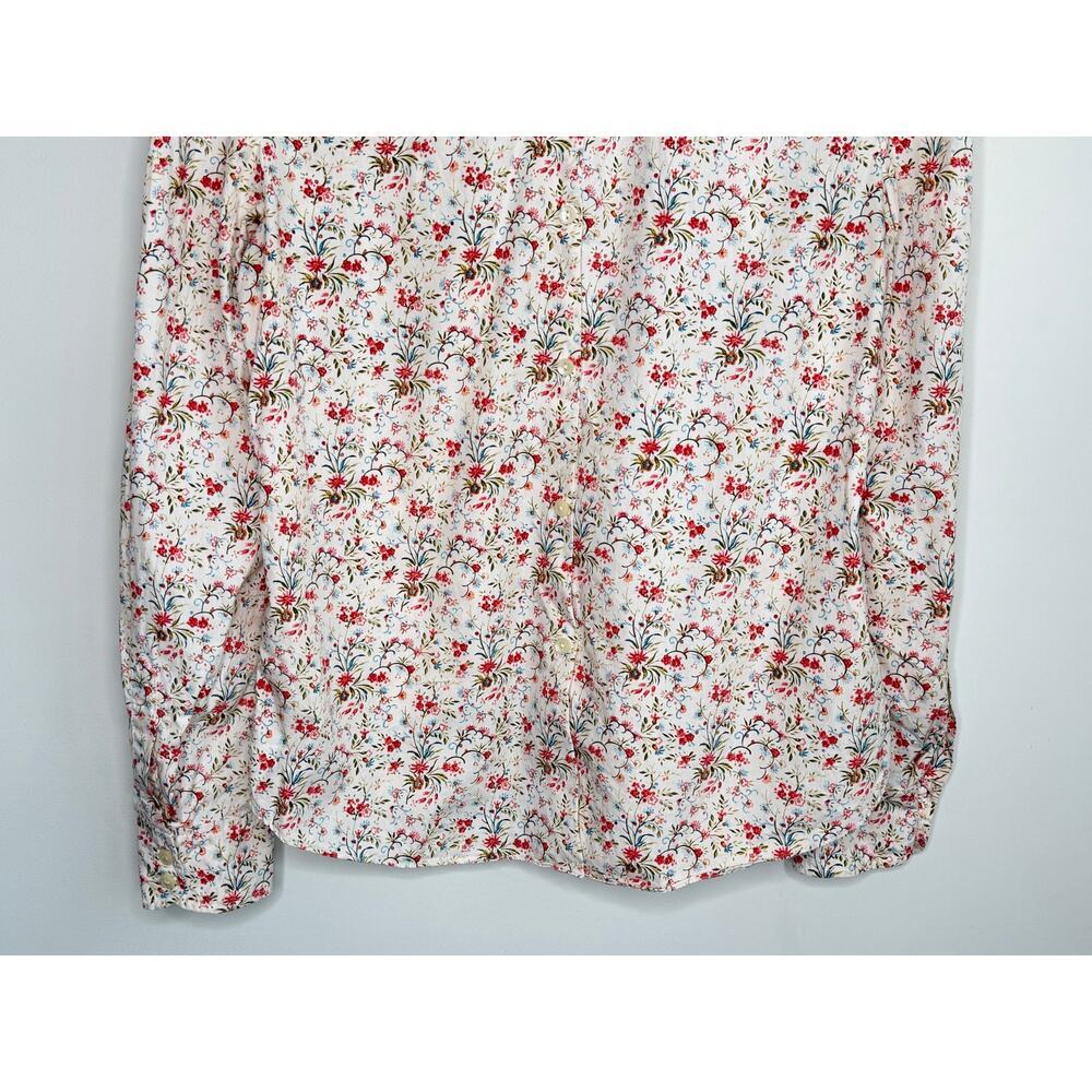 La Vie by Rebecca Taylor Floral Ruffle Neck Blouse Cream w/ Red & Green Small - Picture 11 of 12